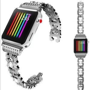 SILVERTONE Metal Rhinestone Smart Watch Band Replacement